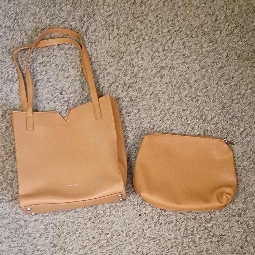 Women’s Tan Tote Bag with Matching Pouch